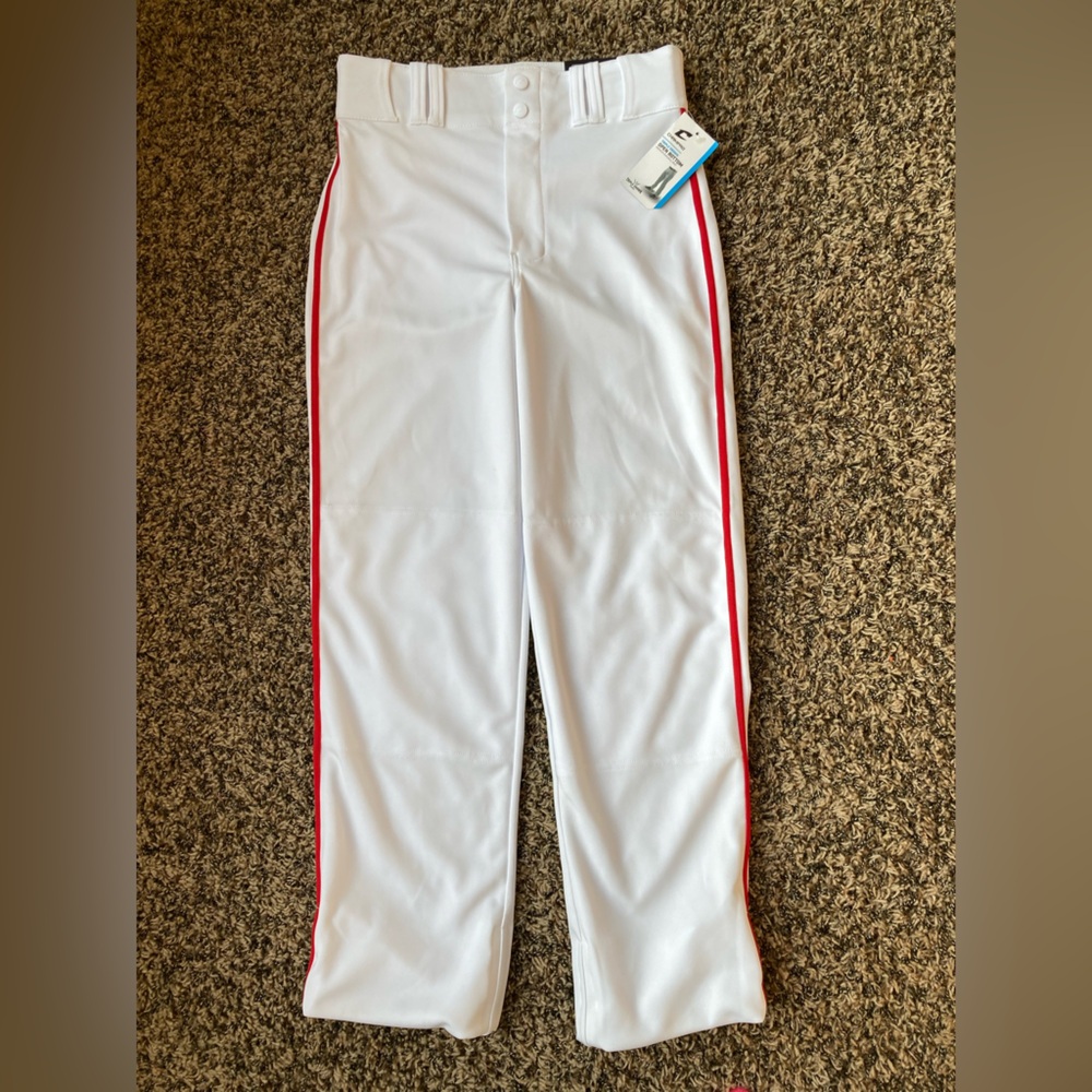 Champro Open Bottom Premium Youth Baseball Pants Size XL White w Red Piping NWT